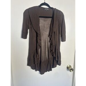 Express Design Studio Brown Ruffle Open Front Cardigan Sweater 3/4 Sleeve Size M